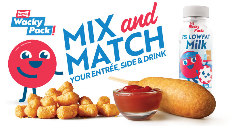 Sonic Drive In Wacky Pack kids meals mix and match entree side and drink