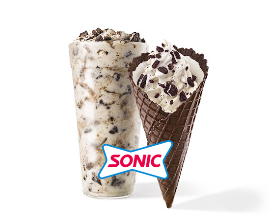 Sonic Drive In double stuf Oreo blast and double stuf oreo waffle cone ice cream treat